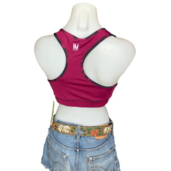 Low Impact Longline Sports Bra Maroon Pink Large Yoga Studio Nicole Miller NEW - Picture 3 of 4